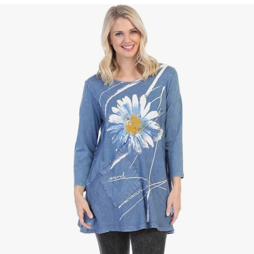 Jess & Jane Chit Chat tunic, cotton with linen contrast. Medium